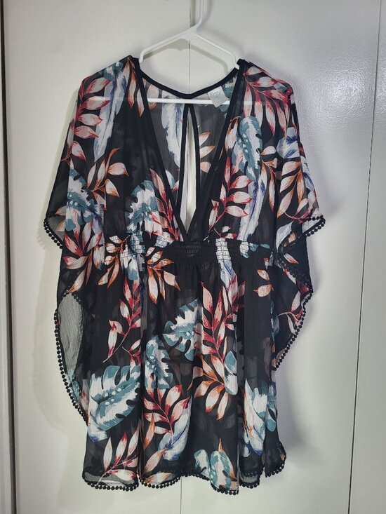 Kona Sol Other - Kona Sol Womens XL Swim Coverup Sheer Floral Beach Travel Resort Tunic